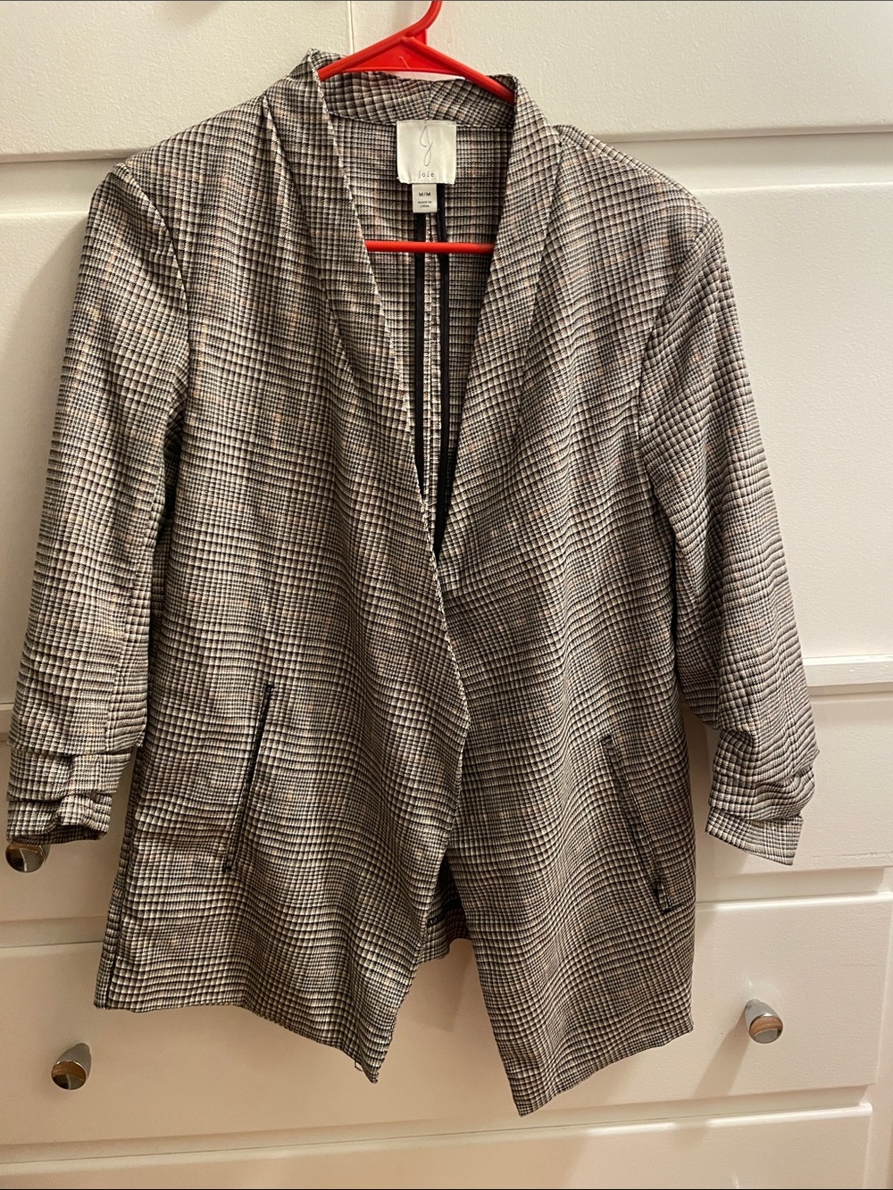 Joie Black and White Glen Plaid Open-Front Blazer